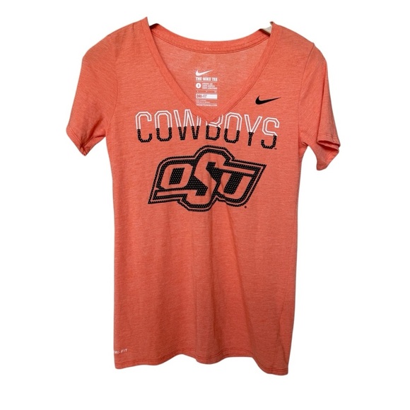 Nike Oklahoma State Cowboys Women's V-Neck T-Shirt Orange Size S Sporty DRI-FIT - Picture 1 of 8
